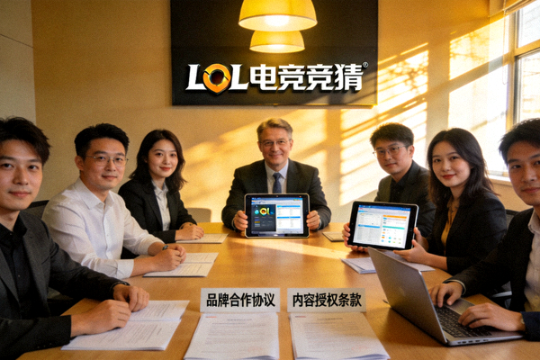 LOL电竞竞猜官方网站商务合作与媒体对接团队工作配图，展示品牌合作洽谈与内容授权沟通画面