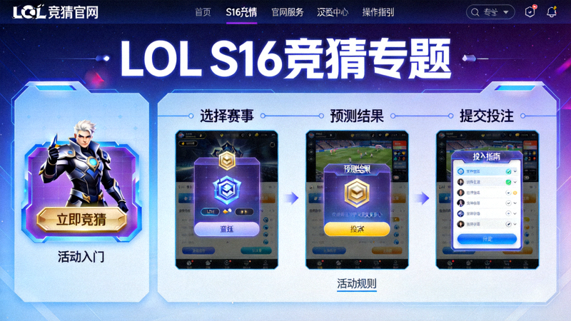 LOL竞猜官方网站S16专题配图，竞猜活动入口与操作指引示意画面